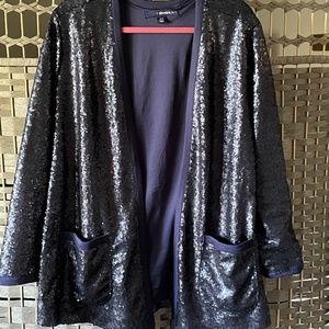 Navy Blue Sequin Jacket-Plus Size